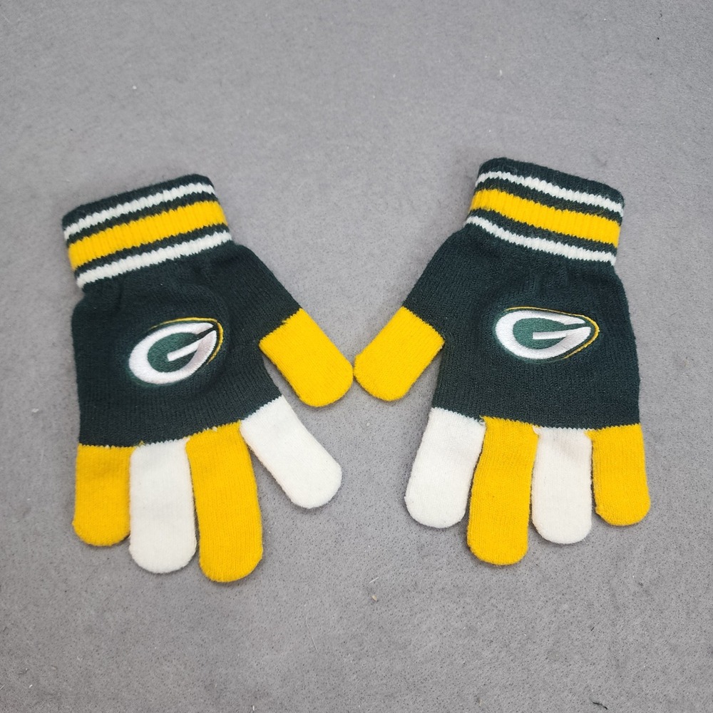 NFL Green Bay Packers Gloves Green Gold White Knit Logo Fan Gear Small